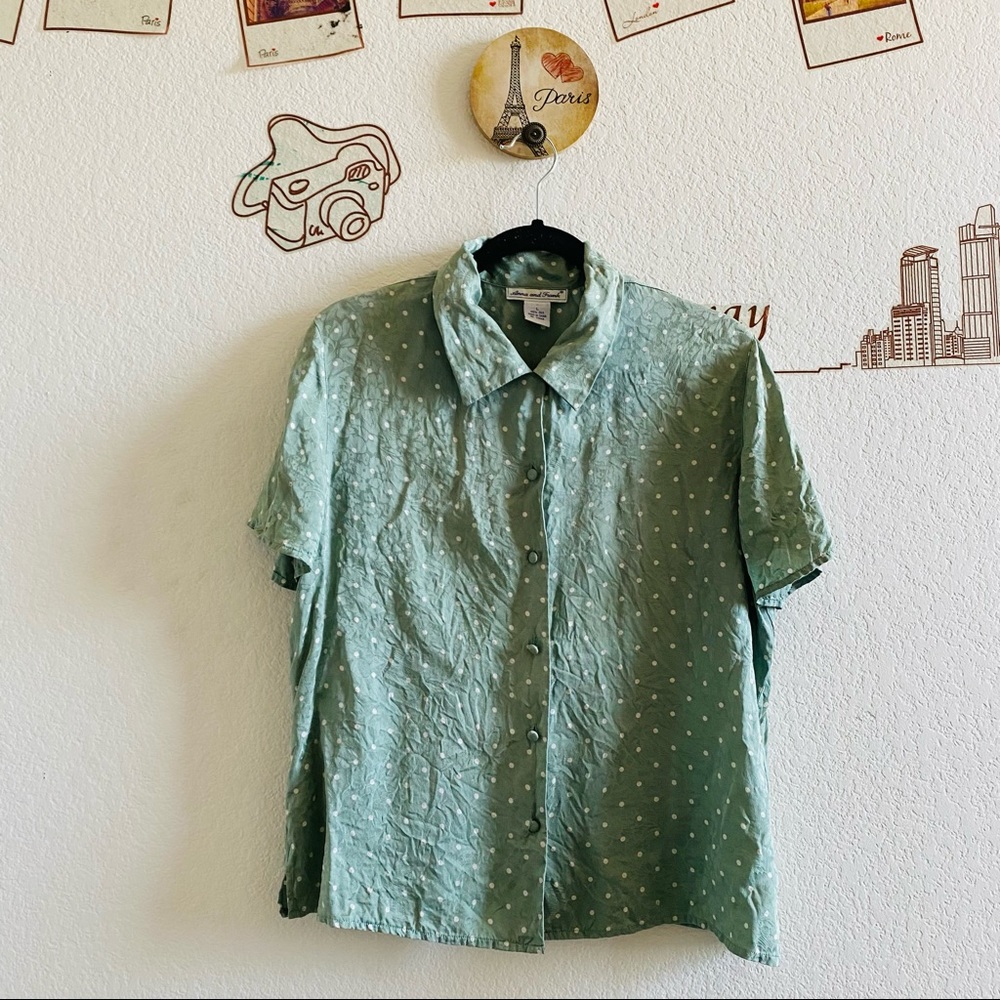 Anna And Frank Silk Floral Polka Dot Button Up Top